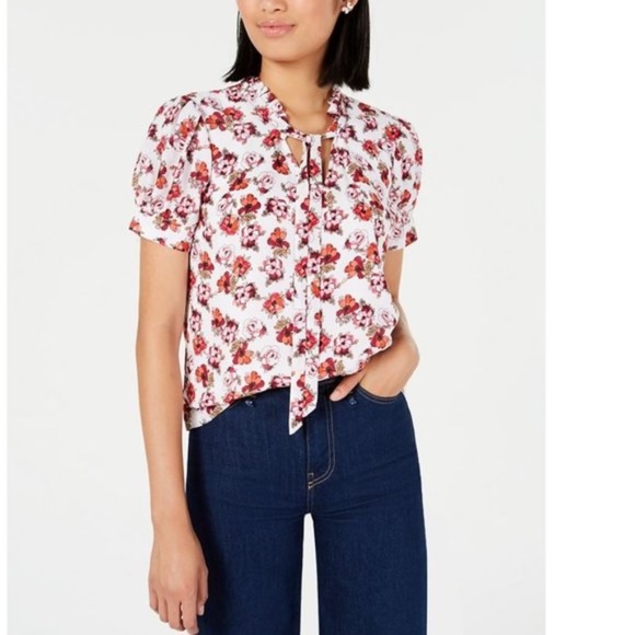 Maison Jules Ruffled Floral-Print Top - Picture 1 of 10